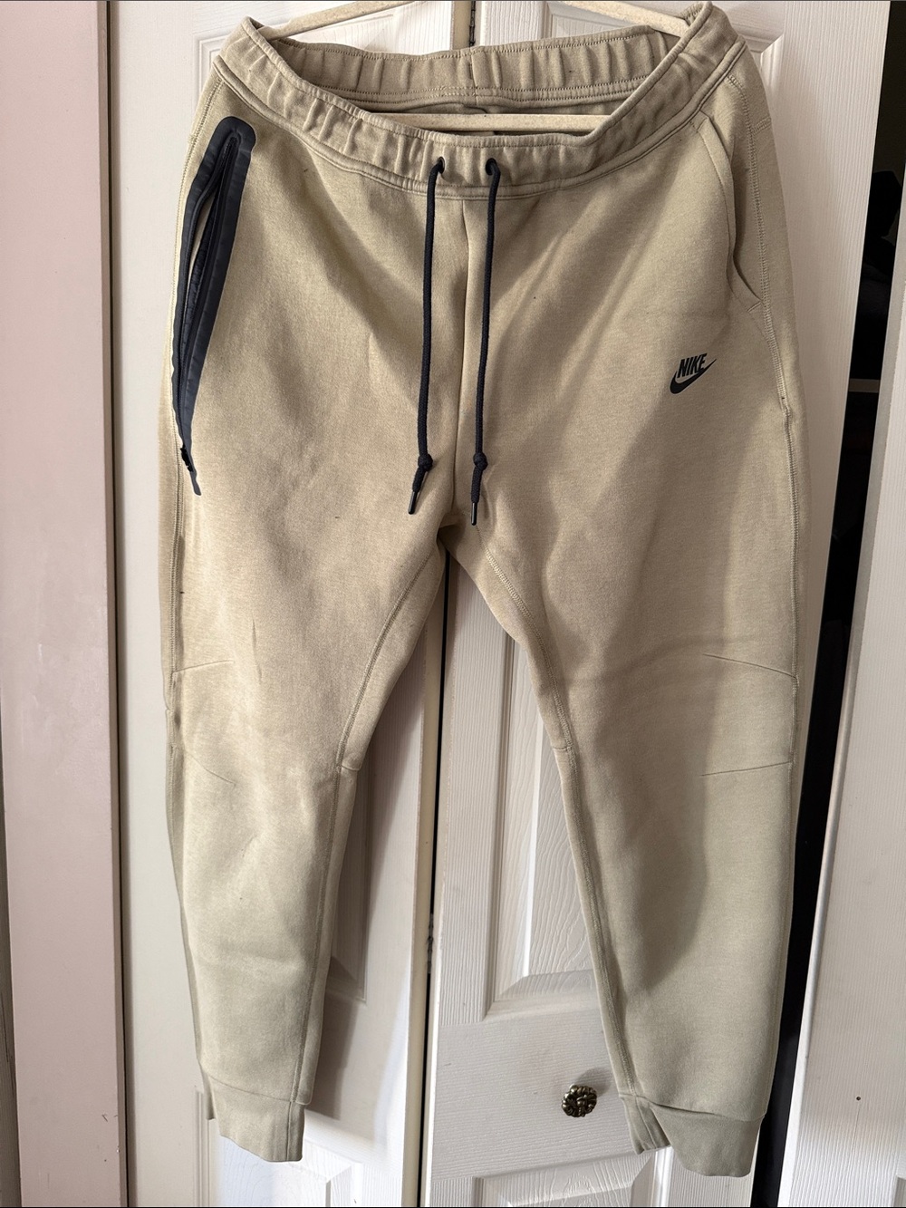 Nike Men's Beige/Tan Jogger Sweatpants with Black Accents